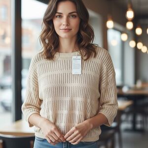PrettyGarden Tan Perforated Sweater